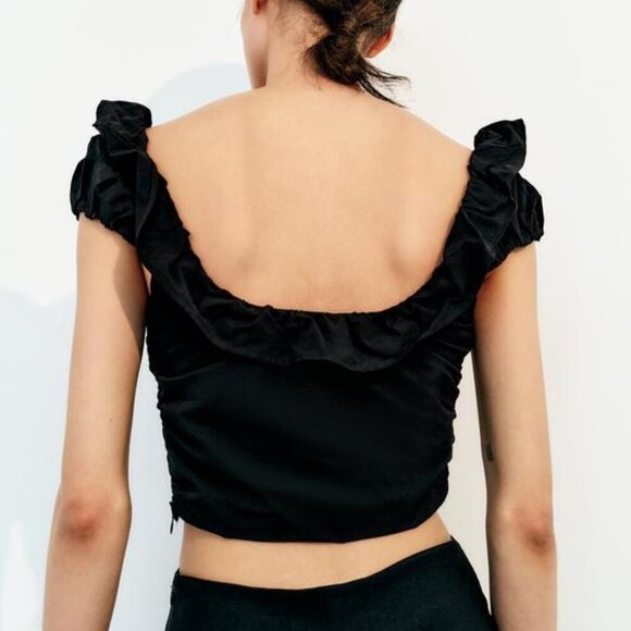 ZARA BLACK RUFFLED CROP TOP - Picture 4 of 10